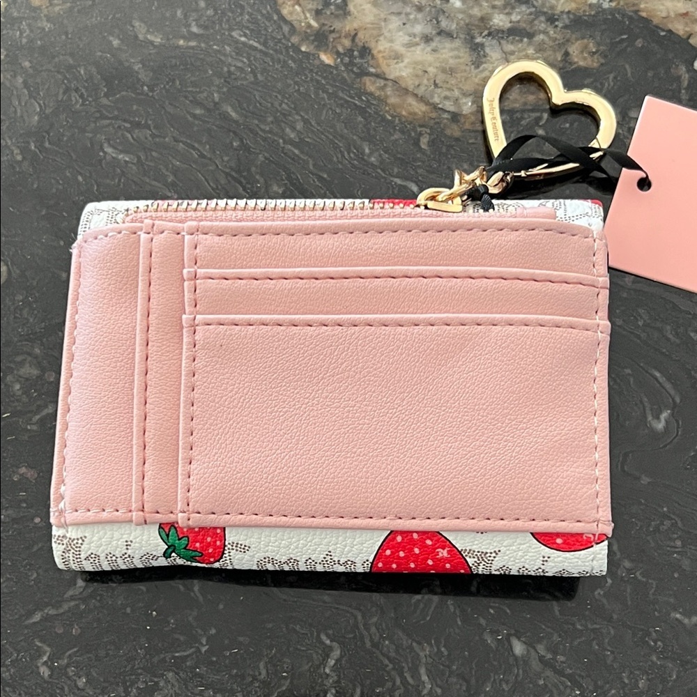 Juicy Couture Freshly Picked Double Sided Trifold Wallet with Heart Keychain - Picture 3 of 9